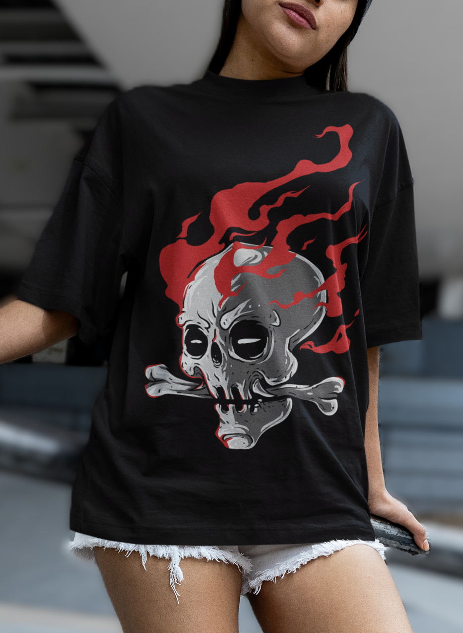 BLACK PYRE SKULL - OVERSIZED T-Shirt