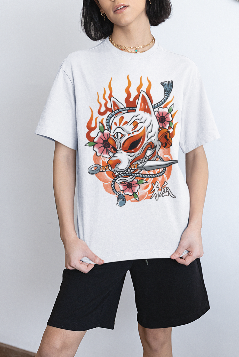 FOXFIRE KITSUNE BLADE - OVERSIZED T-Shirt (White)