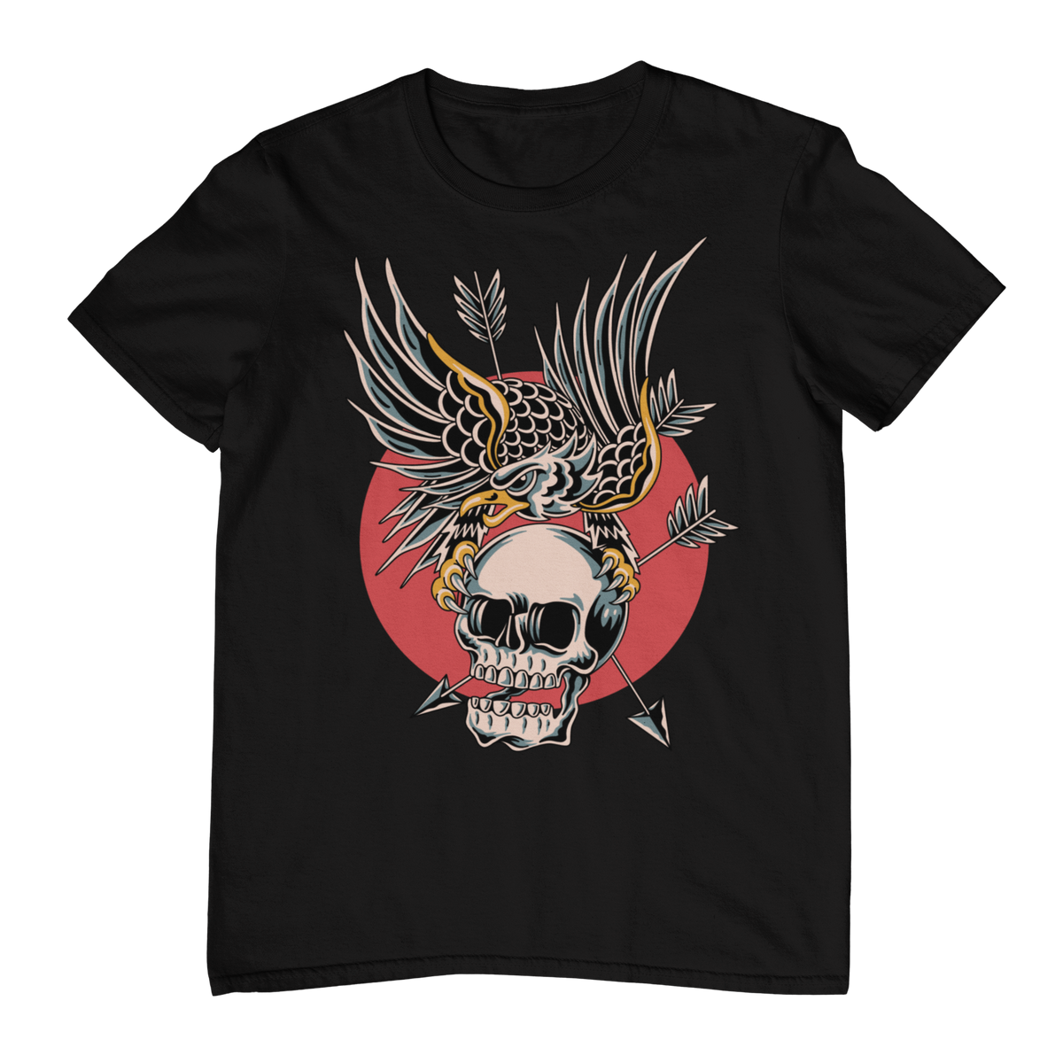 EAGLE OVER SKULL – Traditional Tattoo-Style Unisex T-Shirt (Black)