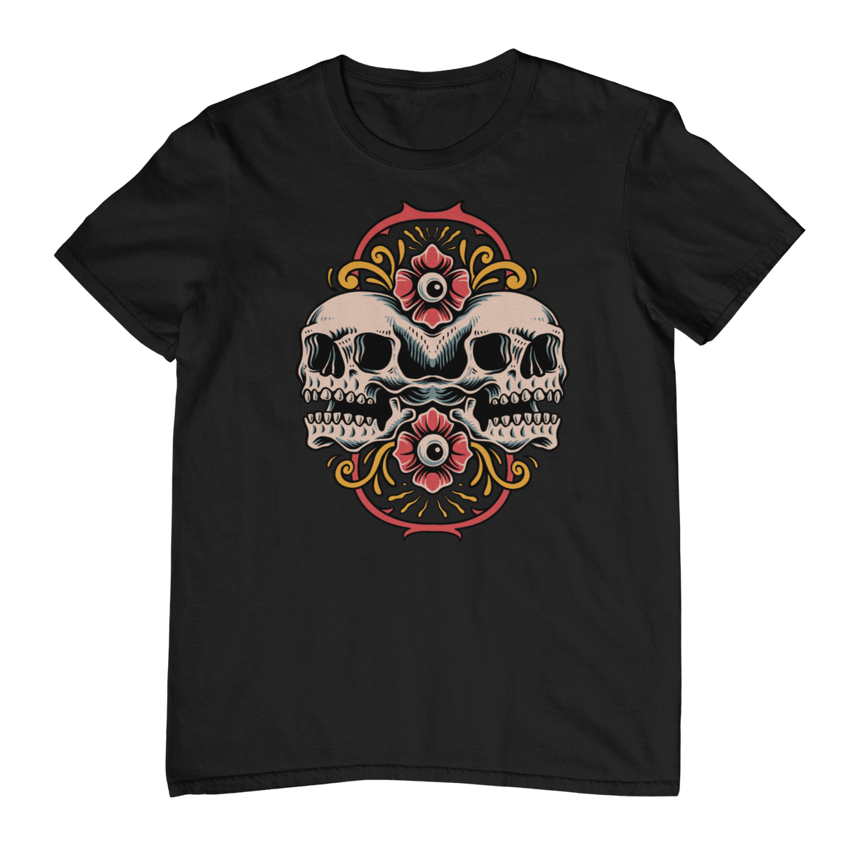DUALITY TWIN SKULL – Traditional Unisex T-Shirt (Black)