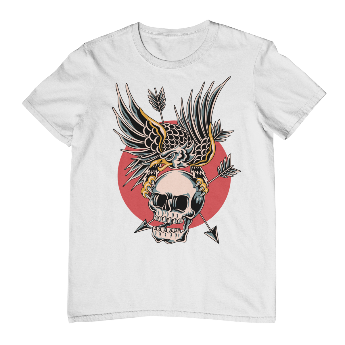 EAGLE OVER SKULL – Traditional Tattoo-Style Unisex T-Shirt (White)