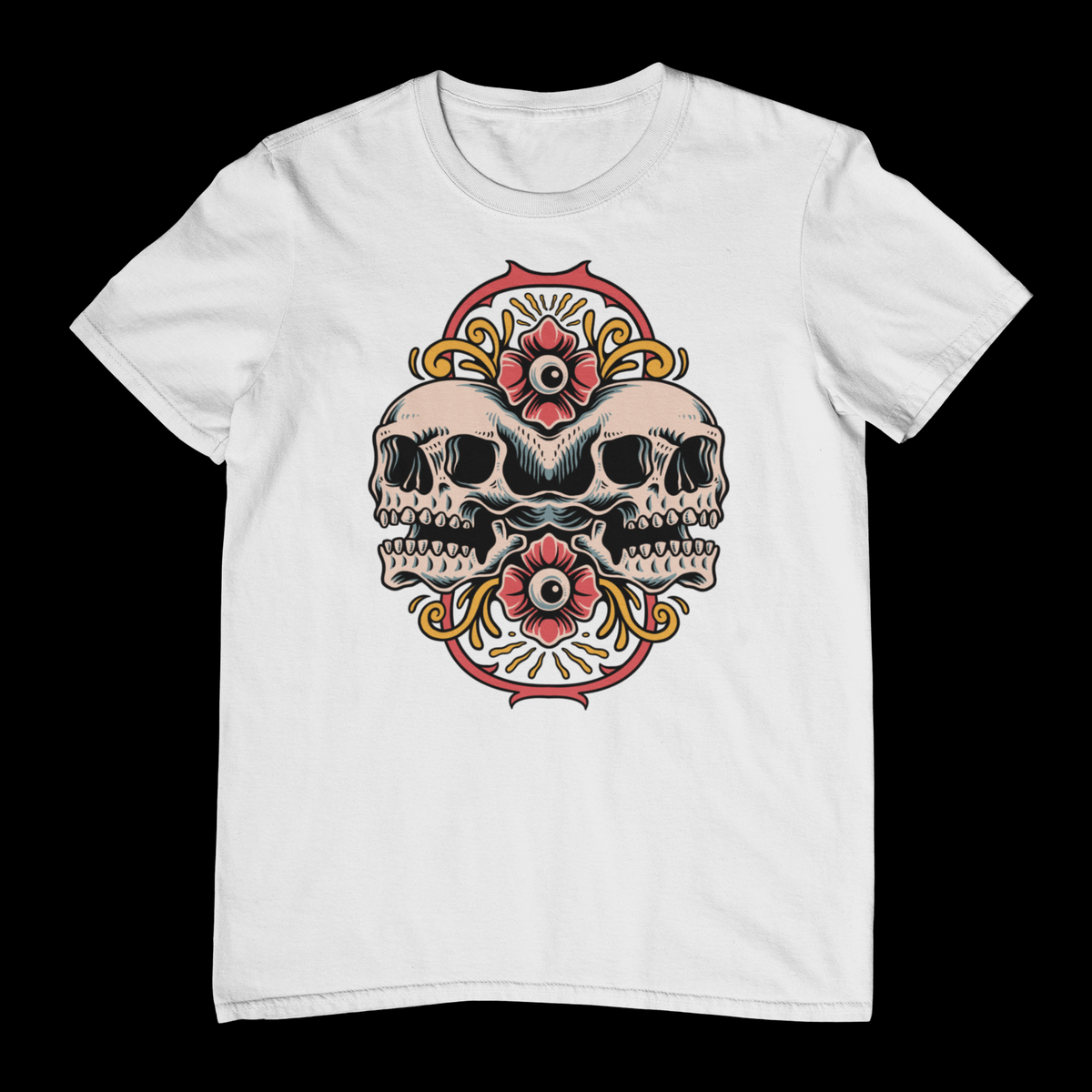 DUALITY TWIN SKULL – Traditional Unisex T-Shirt (White)