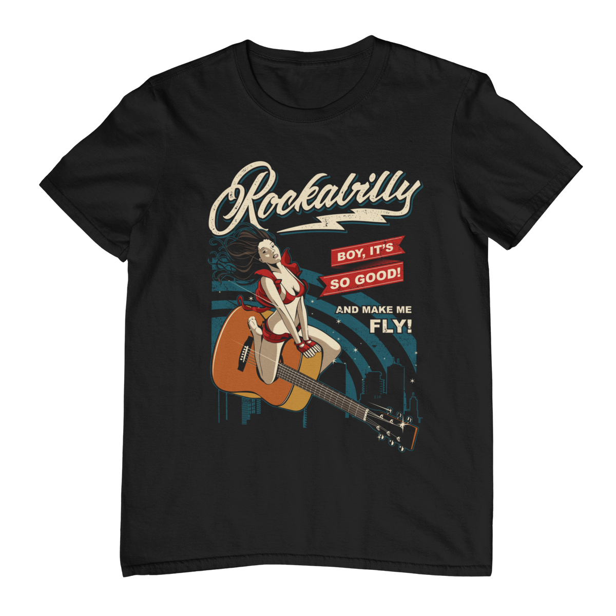 ROCKABILLY VIBES – Retro Pin-Up Guitar Unisex T-Shirt