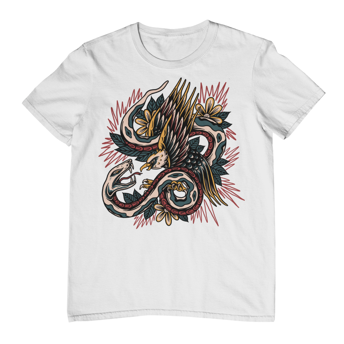 EAGLE & SERPENT – Traditional Tattoo-Style Unisex T-Shirt (White)