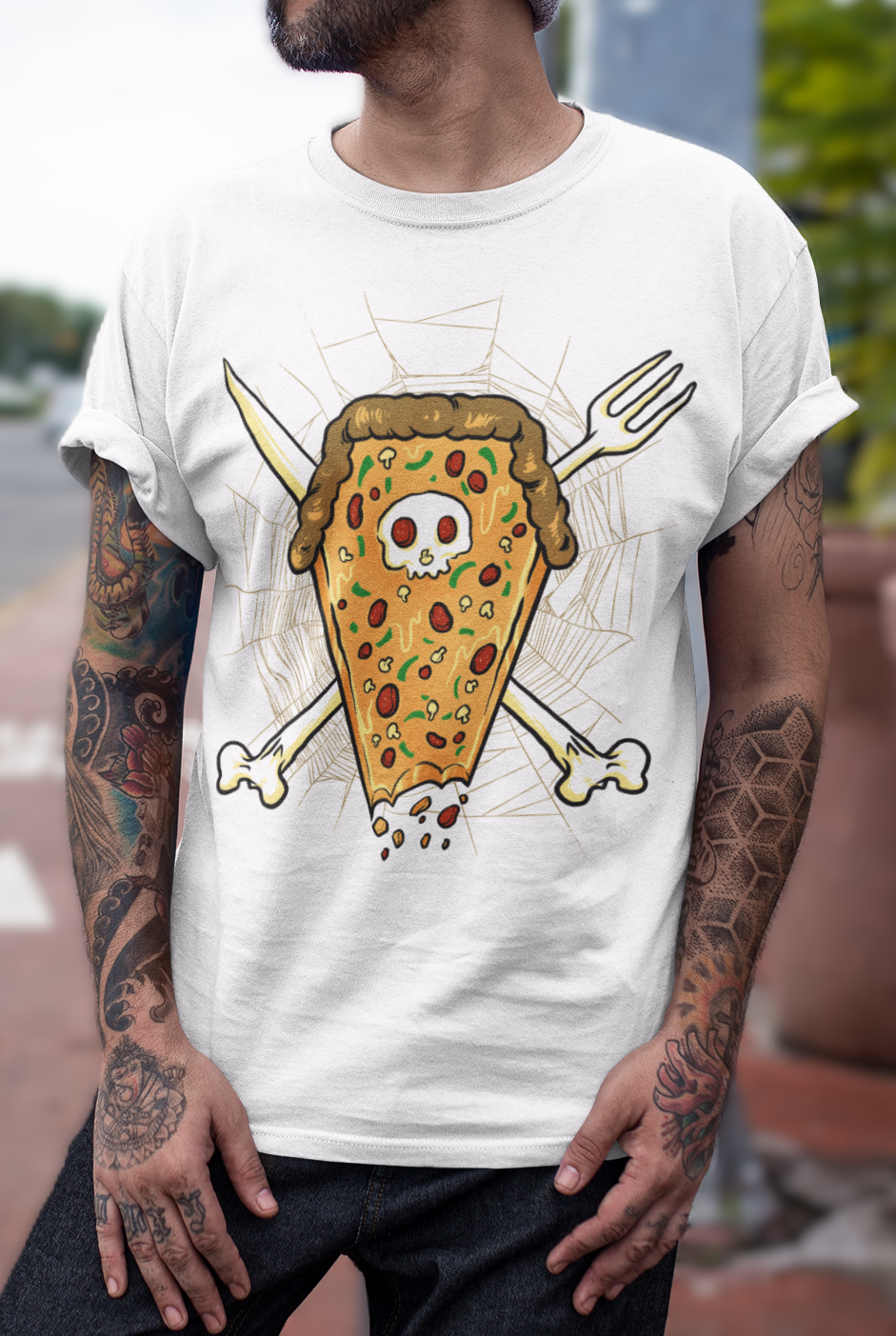 PIZZA COFFIN SKULL Unisex T-Shirt (White)