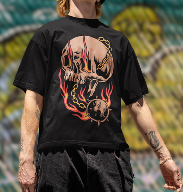 FLAMEBOUND SKULL - OVERSIZED T-Shirt (Black)