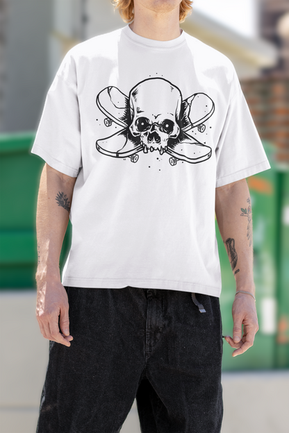 GRIND TILL DEATH – Skull Skate OVERSIZED T-Shirt (White)