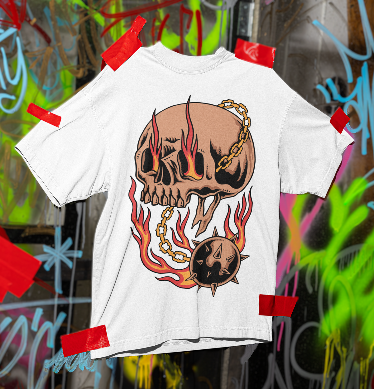 FLAMEBOUND SKULL – OVERSIZED T-Shirt (White)