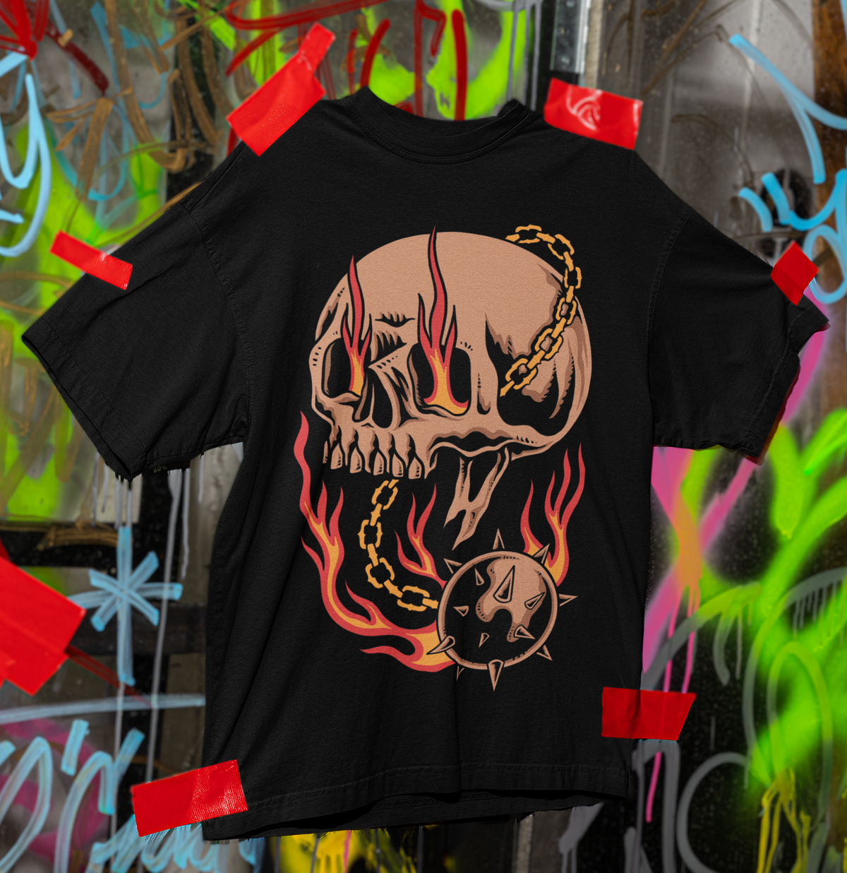 FLAMEBOUND SKULL - OVERSIZED T-Shirt (Black)