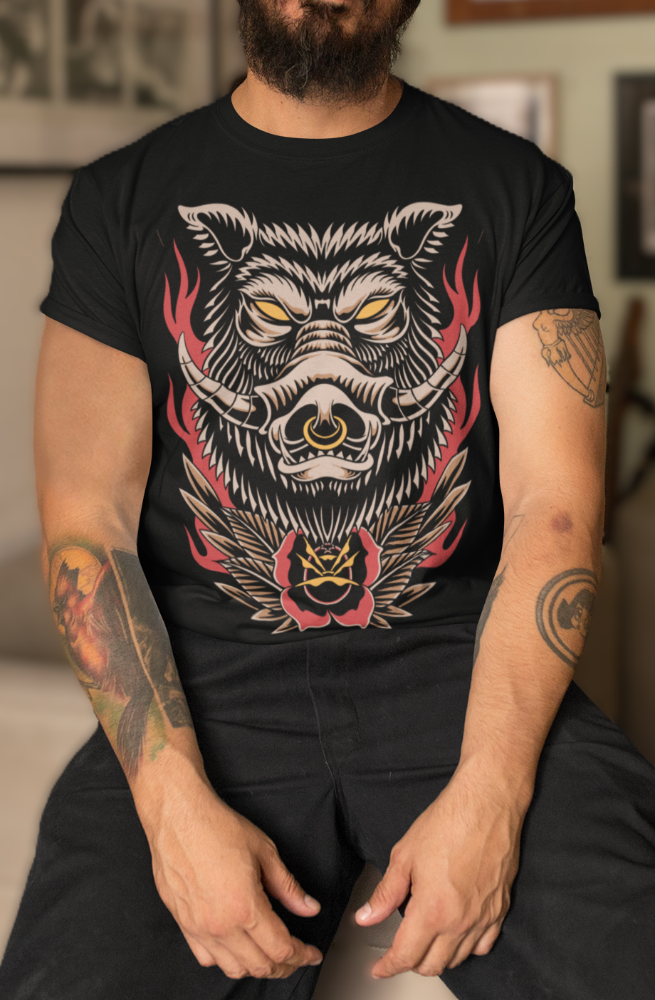 BLOOD TUSK WILD BOAR – Traditional Unisex T-Shirt (Black)