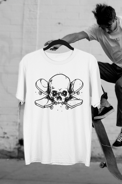 GRIND TILL DEATH – Skull Skate OVERSIZED T-Shirt (White)
