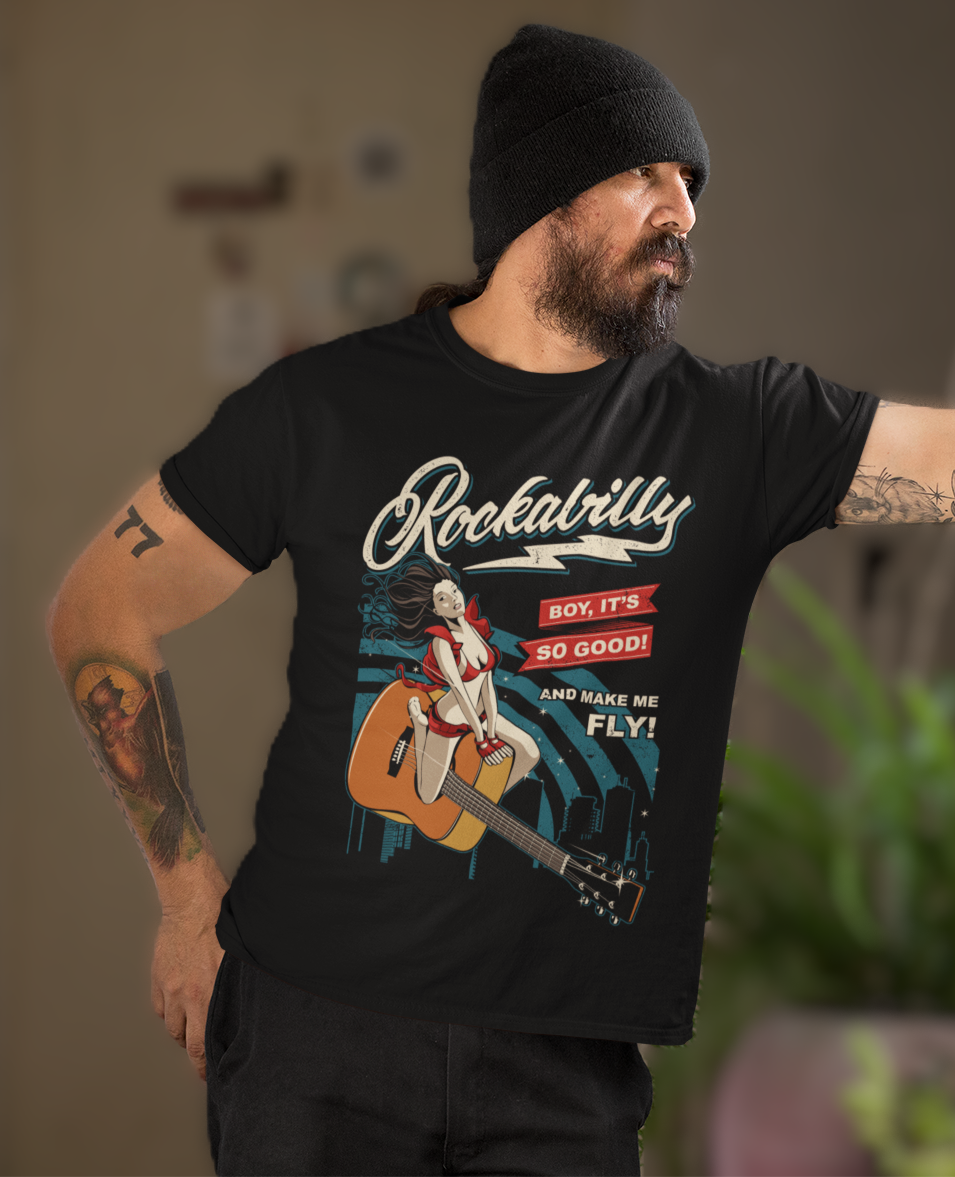 ROCKABILLY VIBES – Retro Pin-Up Guitar Unisex T-Shirt