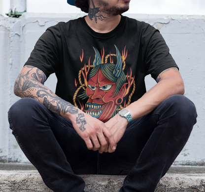RAGING ONI FIRE MASK Traditional Unisex T-Shirt (Black)
