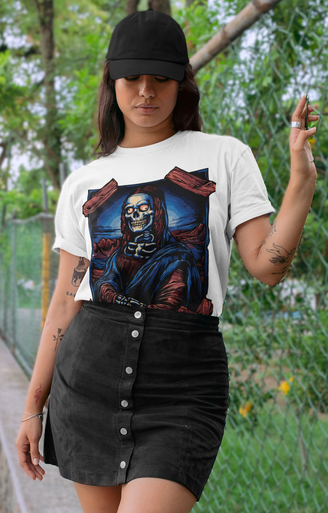 SKELETON MONA LISA - Unisex T-Shirt (White)