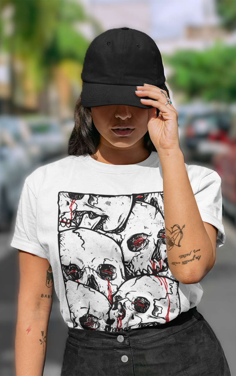 BLEEDING SKULLS Unisex T-Shirt (White)