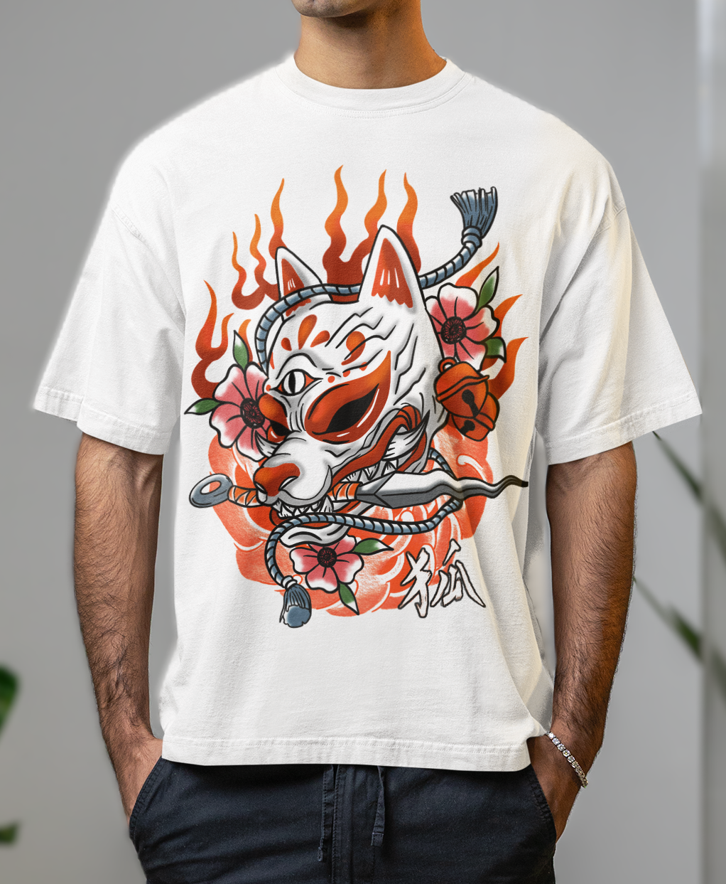 FOXFIRE KITSUNE BLADE - OVERSIZED T-Shirt (White)