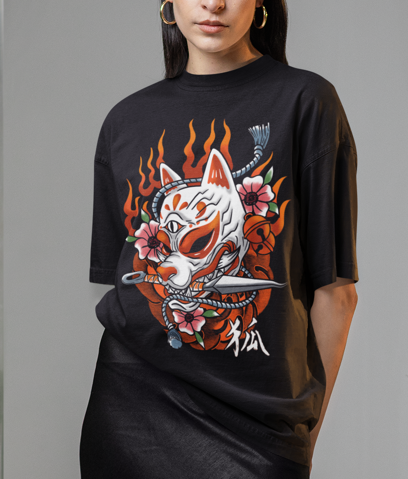 FOXFIRE KITSUNE BLADE - OVERSIZED T-Shirt (Black)