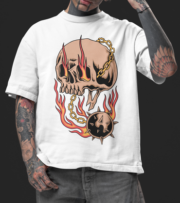 FLAMEBOUND SKULL – OVERSIZED T-Shirt (White)