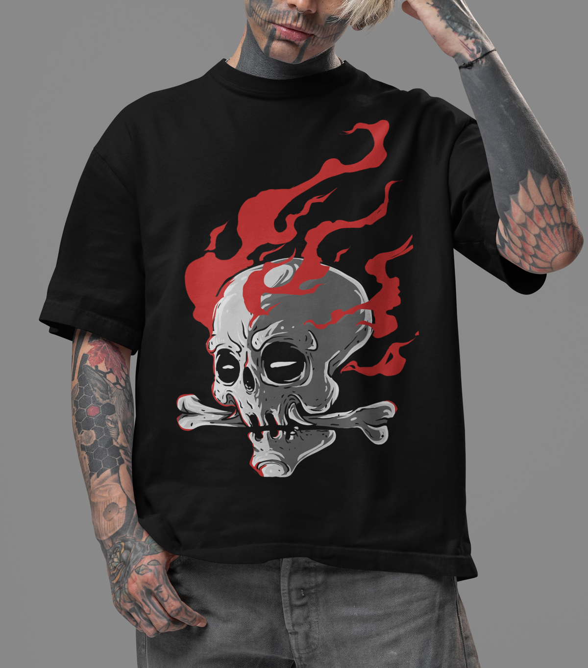 BLACK PYRE SKULL - OVERSIZED T-Shirt