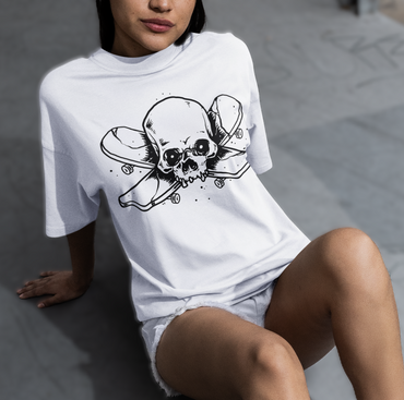 GRIND TILL DEATH – Skull Skate OVERSIZED T-Shirt (White)