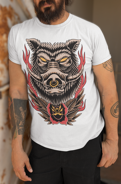 BLOOD TUSK WILD BOAR – Traditional Unisex T-Shirt (White)