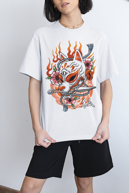 FOXFIRE KITSUNE BLADE - OVERSIZED T-Shirt (White)