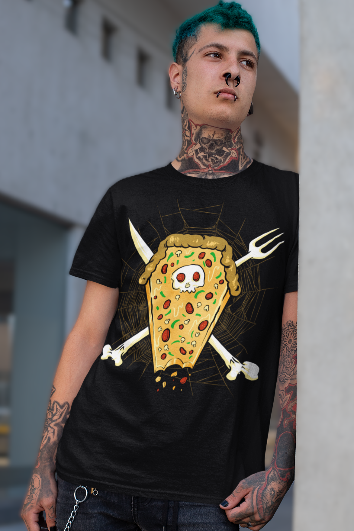 PIZZA COFFIN SKULL Unisex T-Shirt (Black)