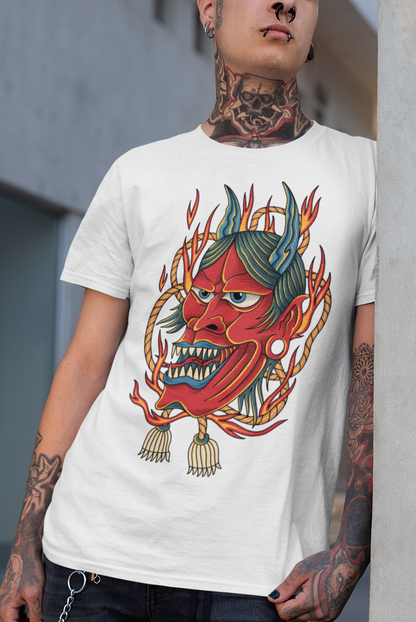 RAGING ONI FIRE MASK Traditional Unisex T-Shirt (White)