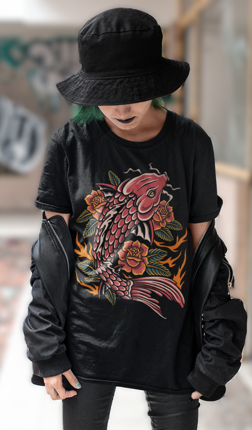 SCARLET KOI RISING – Traditional Irezumi Unisex T-Shirt (Black)
