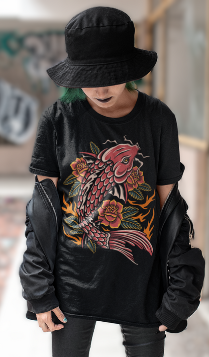 SCARLET KOI RISING – Traditional Irezumi Unisex T-Shirt (Black)