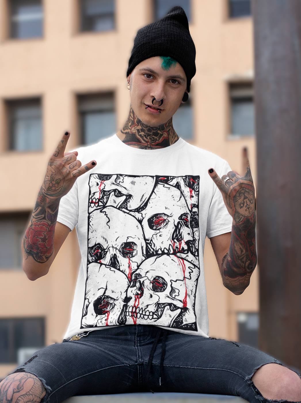 BLEEDING SKULLS Unisex T-Shirt (White)