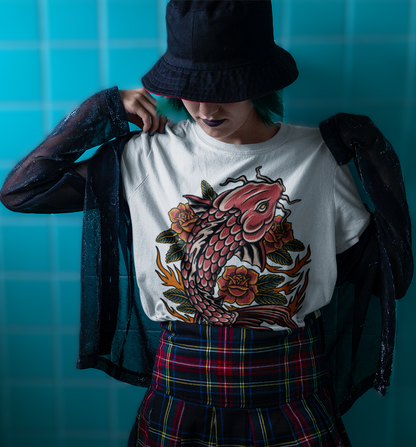 SCARLET KOI RISING – Traditional Irezumi Unisex T-Shirt (White)