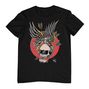 EAGLE OVER SKULL – Traditional Tattoo-Style Unisex T-Shirt (Black)