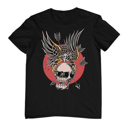 EAGLE OVER SKULL – Traditional Tattoo-Style Unisex T-Shirt (Black)