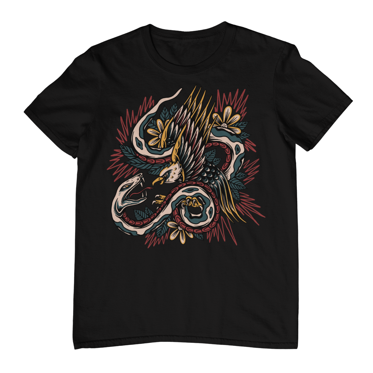 EAGLE & SERPENT – Traditional Tattoo-Style Unisex T-Shirt (Black)