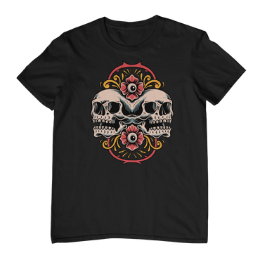 DUALITY TWIN SKULL – Traditional Unisex T-Shirt (Black)