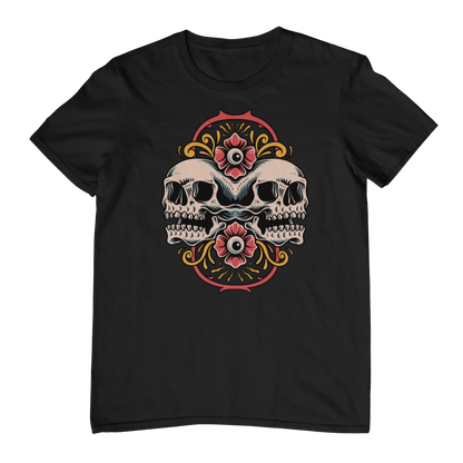 DUALITY TWIN SKULL – Traditional Unisex T-Shirt (Black)