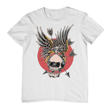 EAGLE OVER SKULL – Traditional Tattoo-Style Unisex T-Shirt (White)