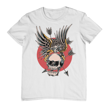 EAGLE OVER SKULL – Traditional Tattoo-Style Unisex T-Shirt (White)