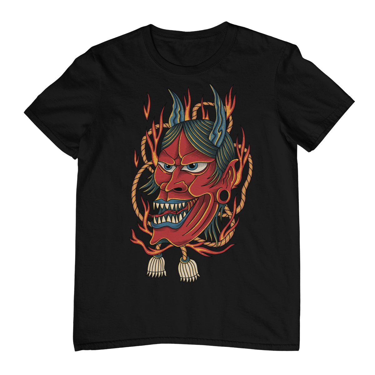 RAGING ONI FIRE MASK Traditional Unisex T-Shirt (Black)