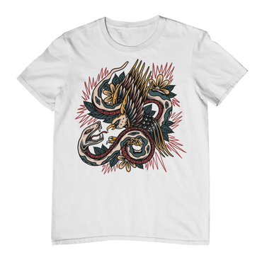 EAGLE & SERPENT – Traditional Tattoo-Style Unisex T-Shirt (White)