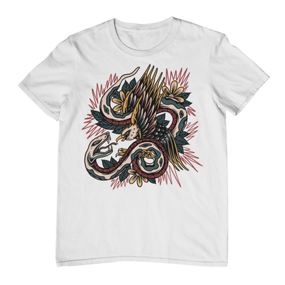 EAGLE & SERPENT – Traditional Tattoo-Style Unisex T-Shirt (White)