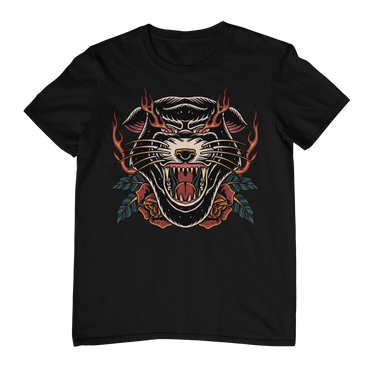 INFERNO PANTHER HEAD – Traditional Tattoo-Style Unisex T-Shirt (Black)
