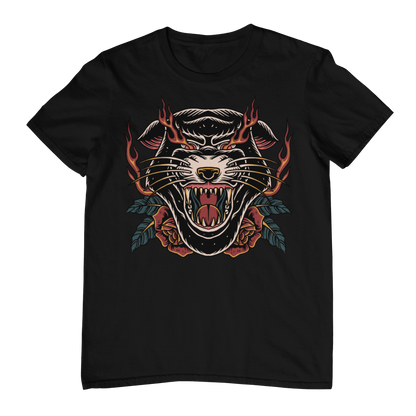 INFERNO PANTHER HEAD – Traditional Tattoo-Style Unisex T-Shirt (Black)
